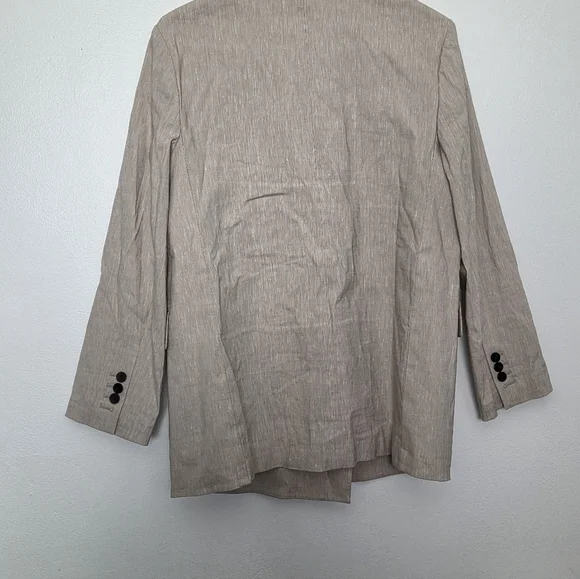 THEORY Piazza Tan Linen Blend Double Breasted Blazer Size 8 Summer Blazer - Picture 8 of 16